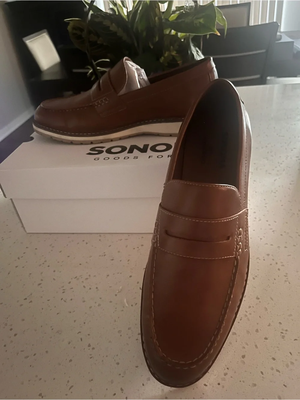 Sonoma Men's Cognac Brown Leather  Loafers. Size 12